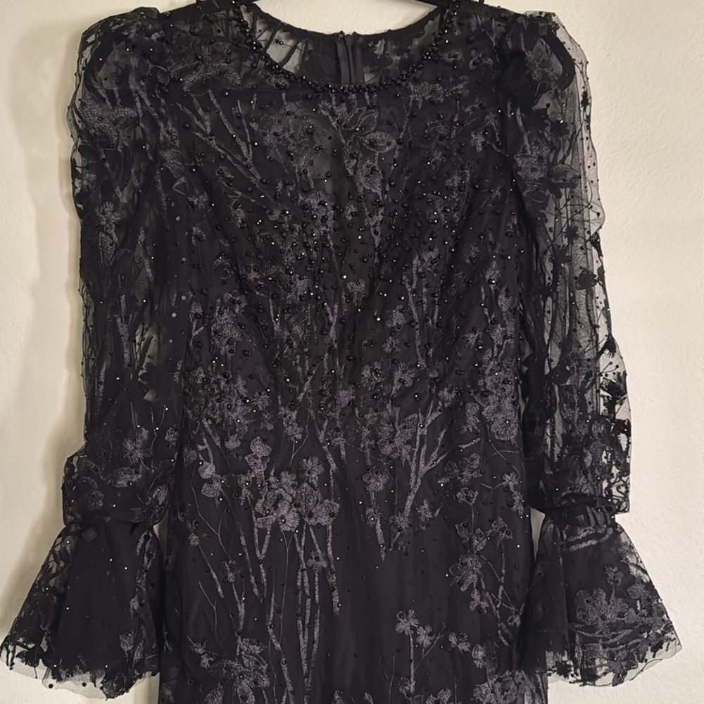 MAC DUGGAL Black Ruffle Wrist Embellished High Neck Midi size 6 - Picture 13 of 14